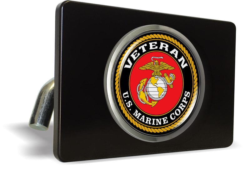 USMC - Veteran Marine Corps - Tow Hitch Cover with Chrome Metal Emblem